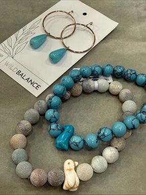 Fahlo - Penguin Bead Bracelet Set with Sterling Hoop Teardrop Earrings